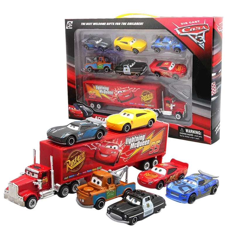 Disney pixar carros conjunto relâmpago mcqueen xerife mack caminhão diecast metal