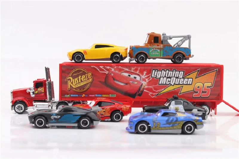 Disney pixar carros conjunto relâmpago mcqueen xerife mack caminhão diecast metal